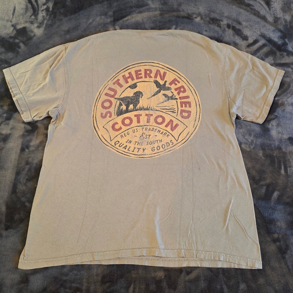 Southern Fried Cotton Mens Large Green Pocket T-Shirt Hunting Dog Graphic Tee